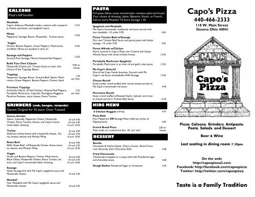 capos pizza iii menu
