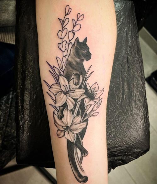 cat floral tattoo