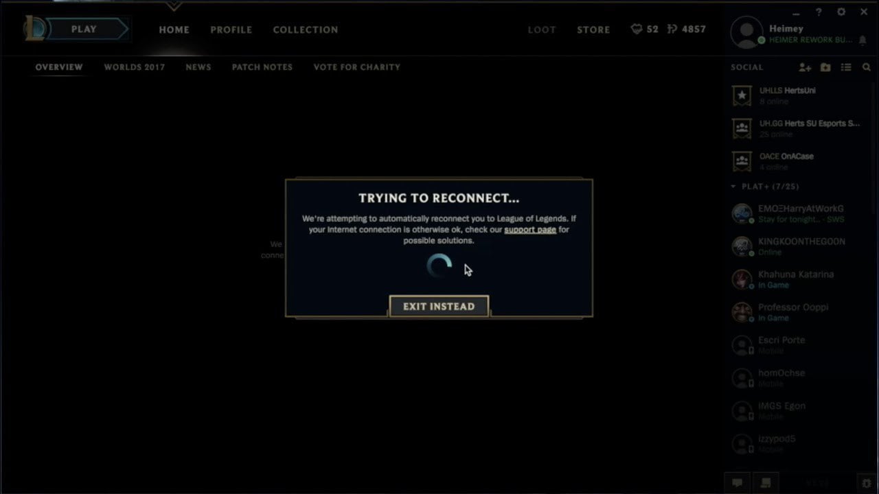 league client keeps disconnecting