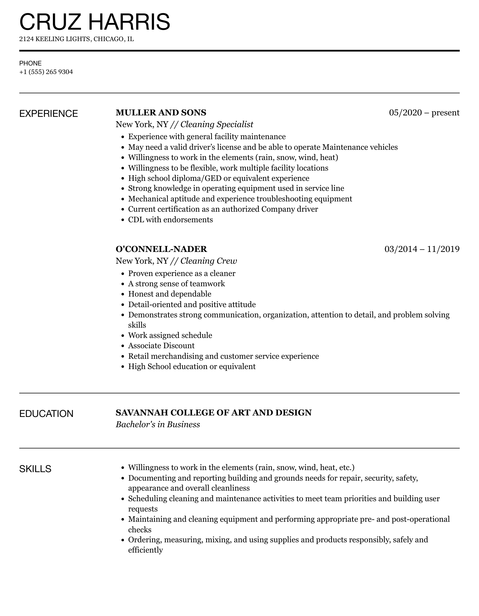 cleaning resume samples