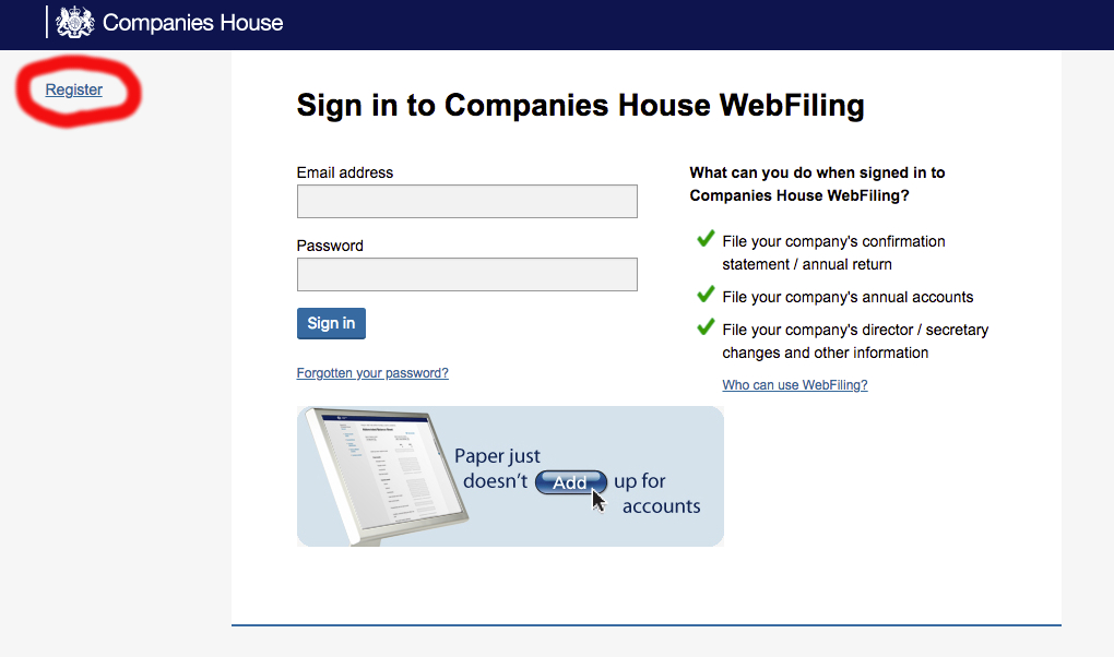 companies house webfiling login
