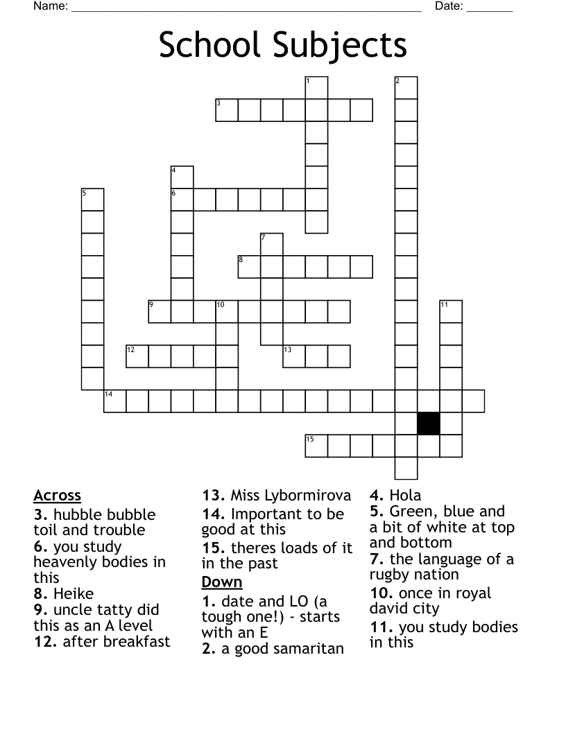 crossword clue subject