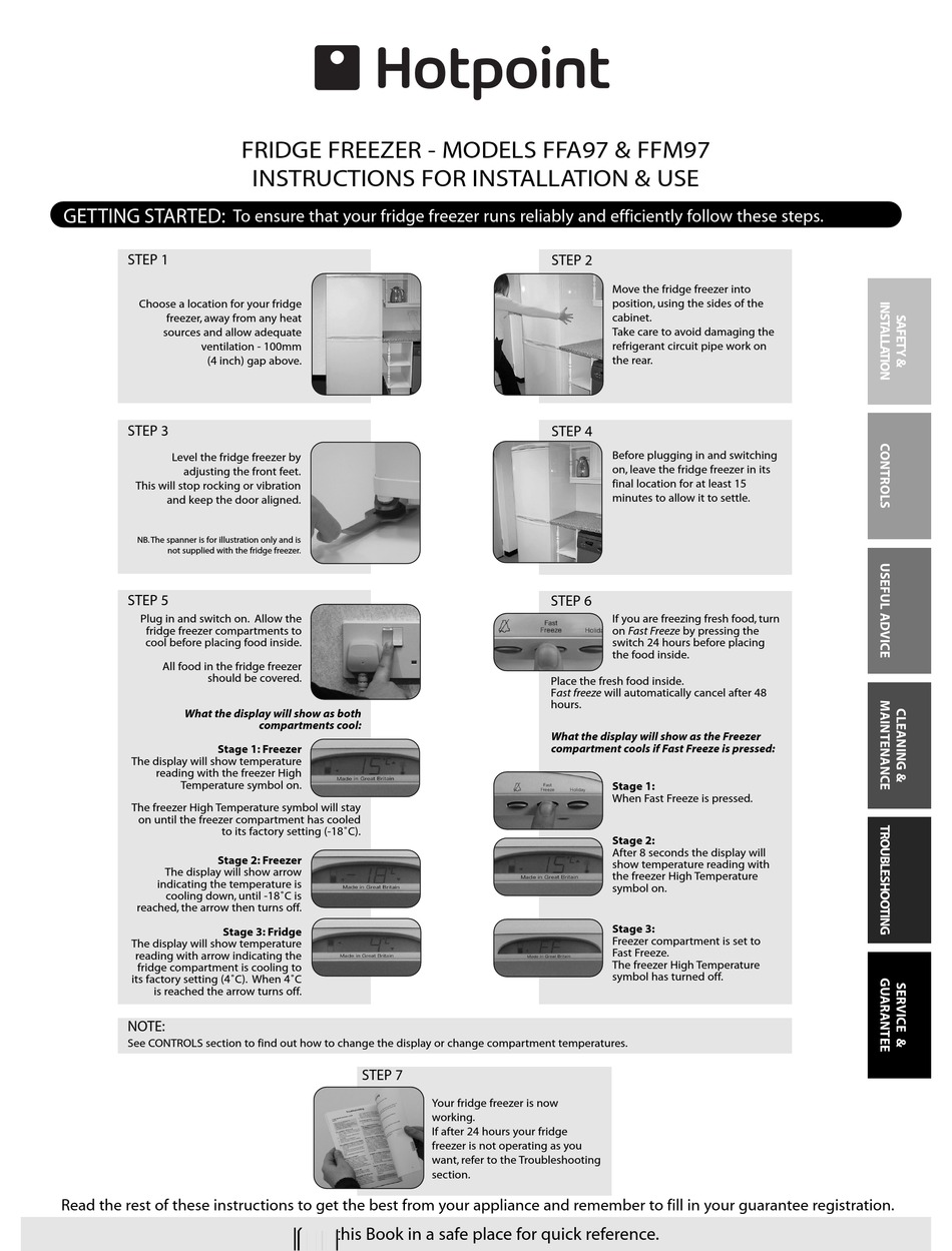 hotpoint fridge freezer instruction manual