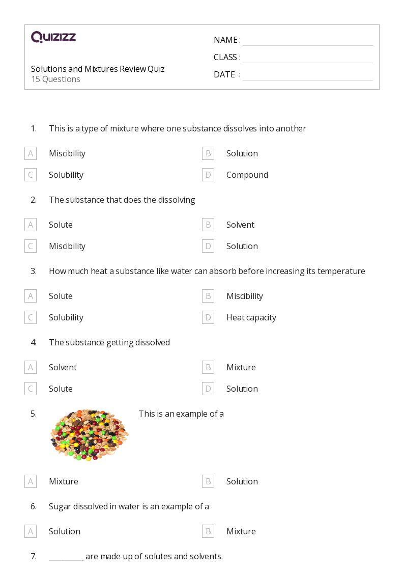 worksheet mixtures and solutions answer key pdf