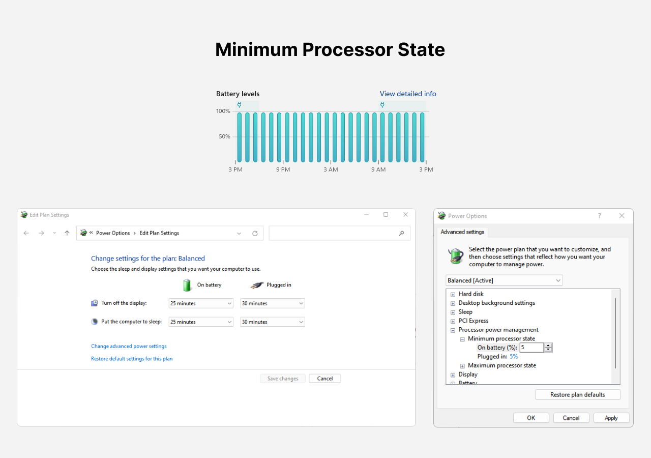 minimum processor state windows 10