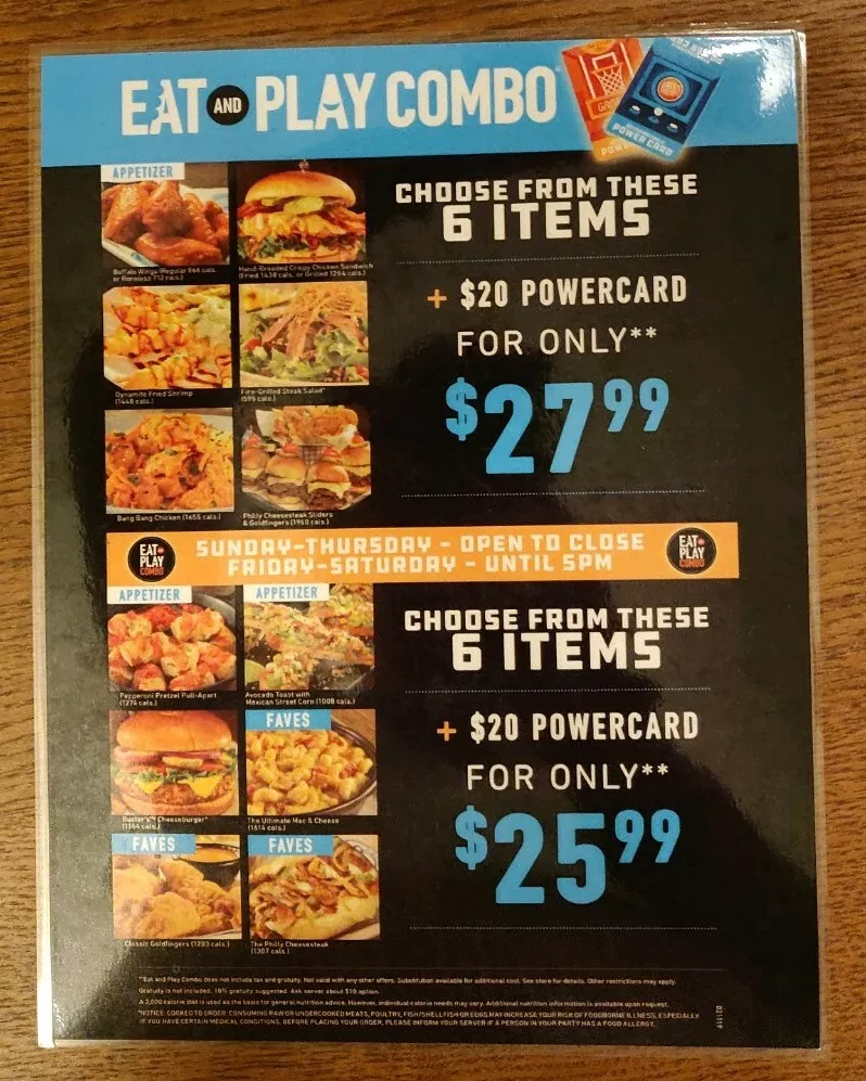 dave and busters menu oakville