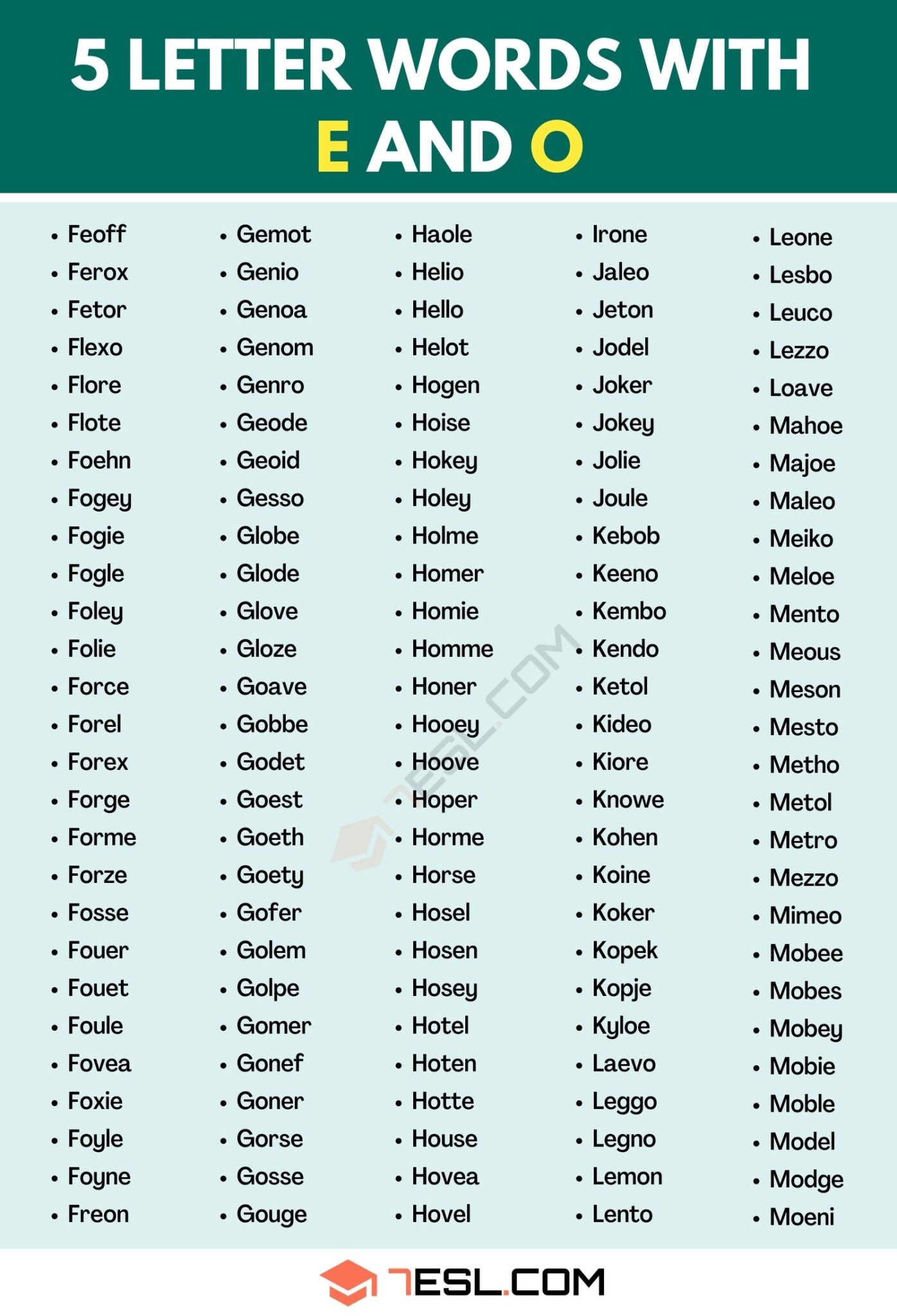 5 letter words with e at the end