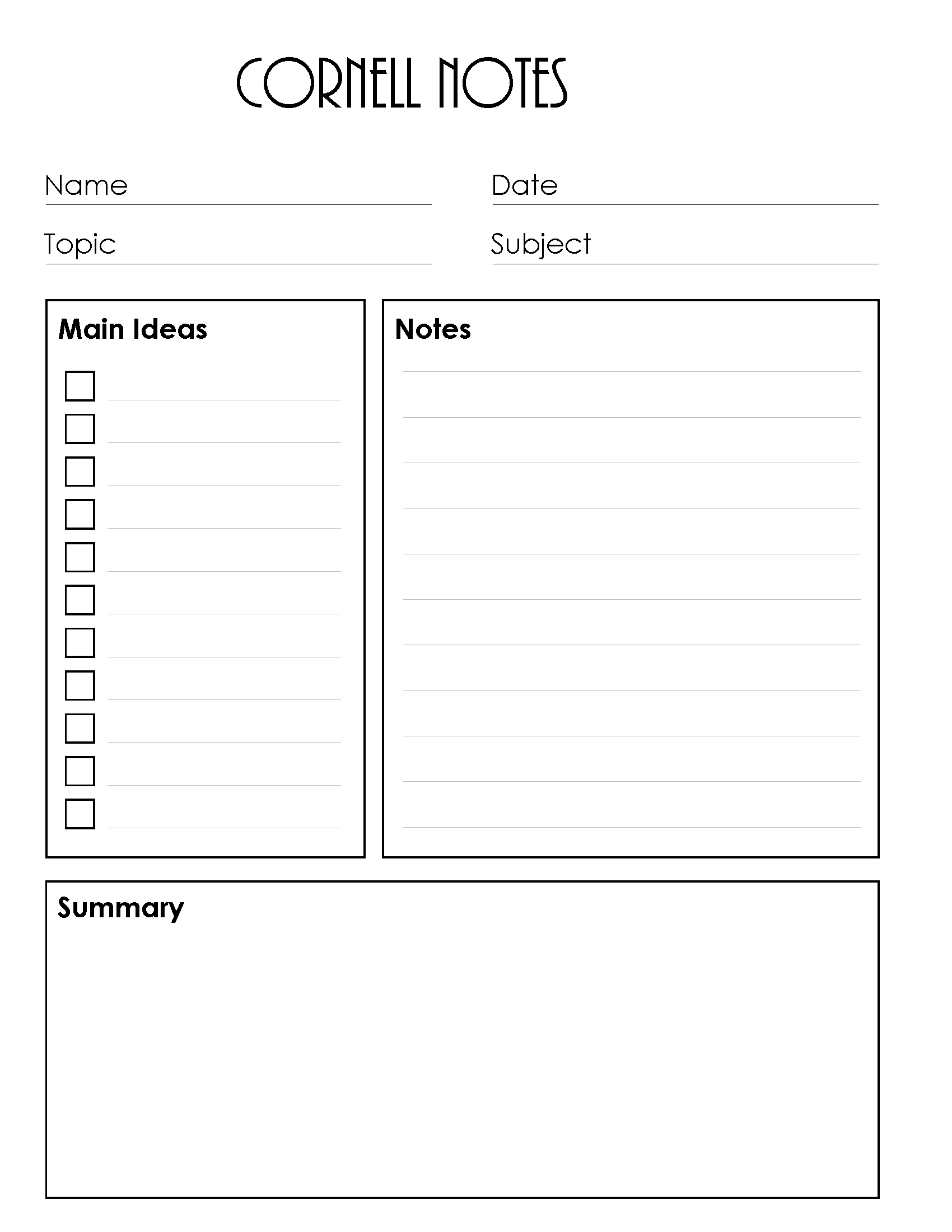 cornell notes template google docs