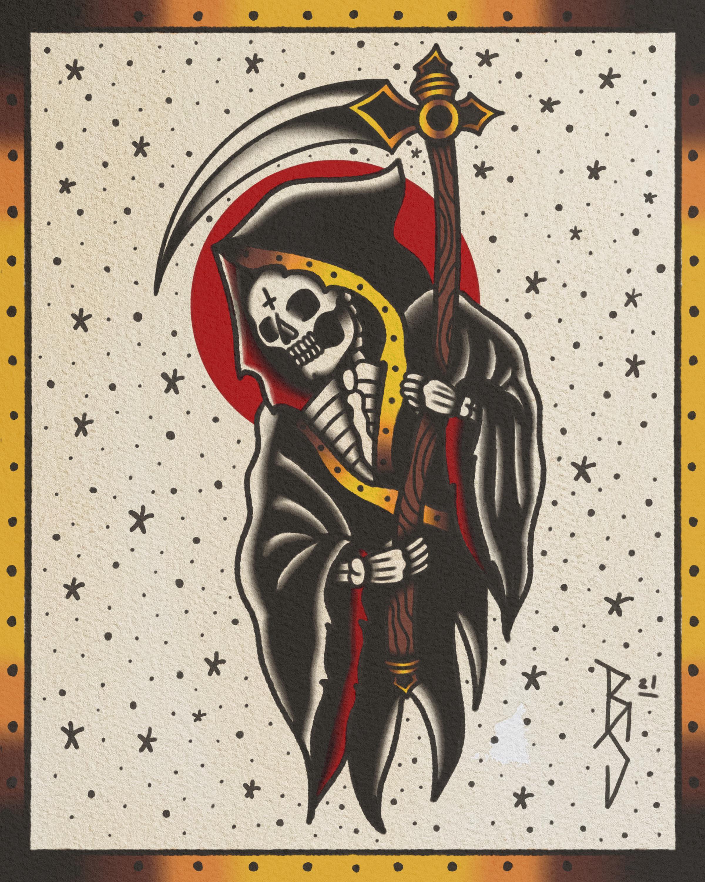 american traditional grim reaper tattoo flash