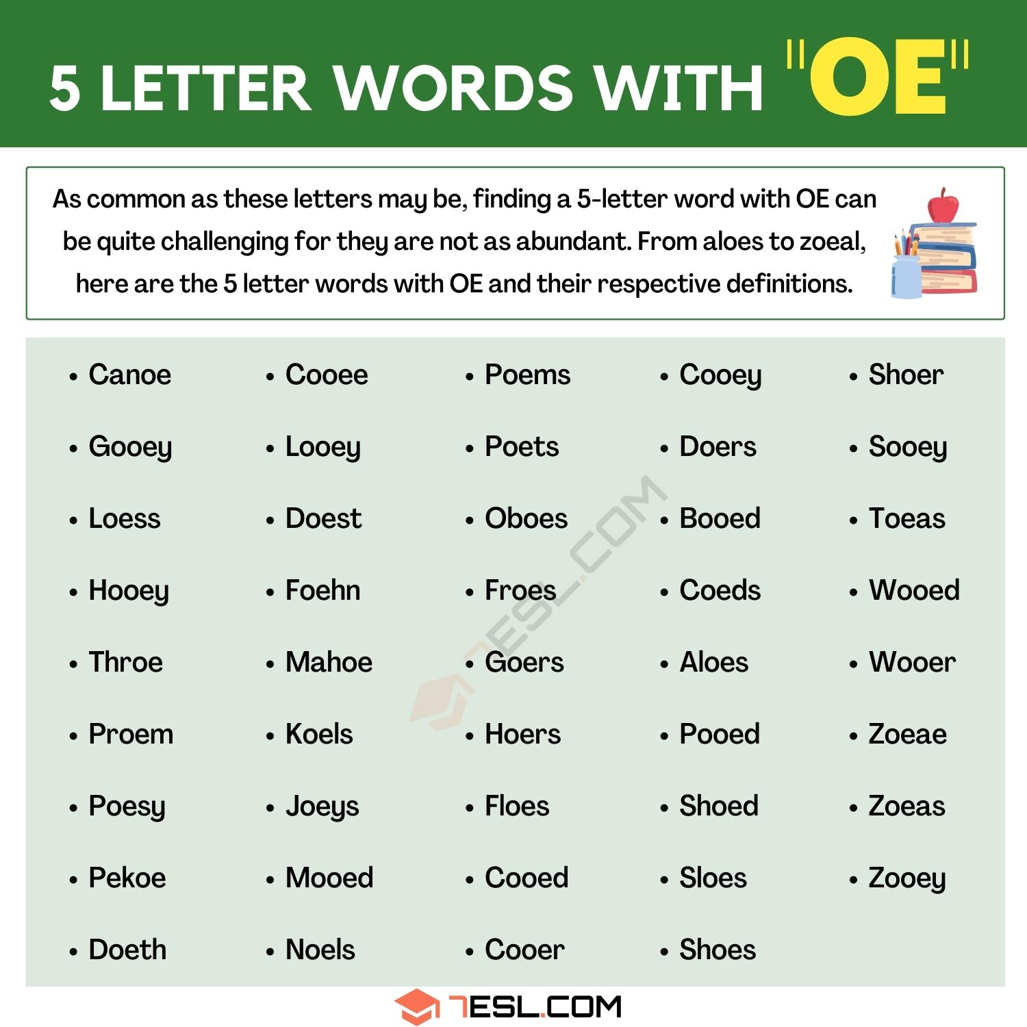 5 letter words ending oe