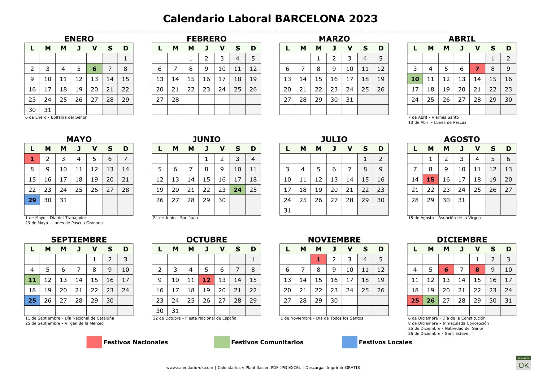 calendario laboral 2023 barcelona para imprimir