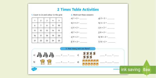 two times table worksheet