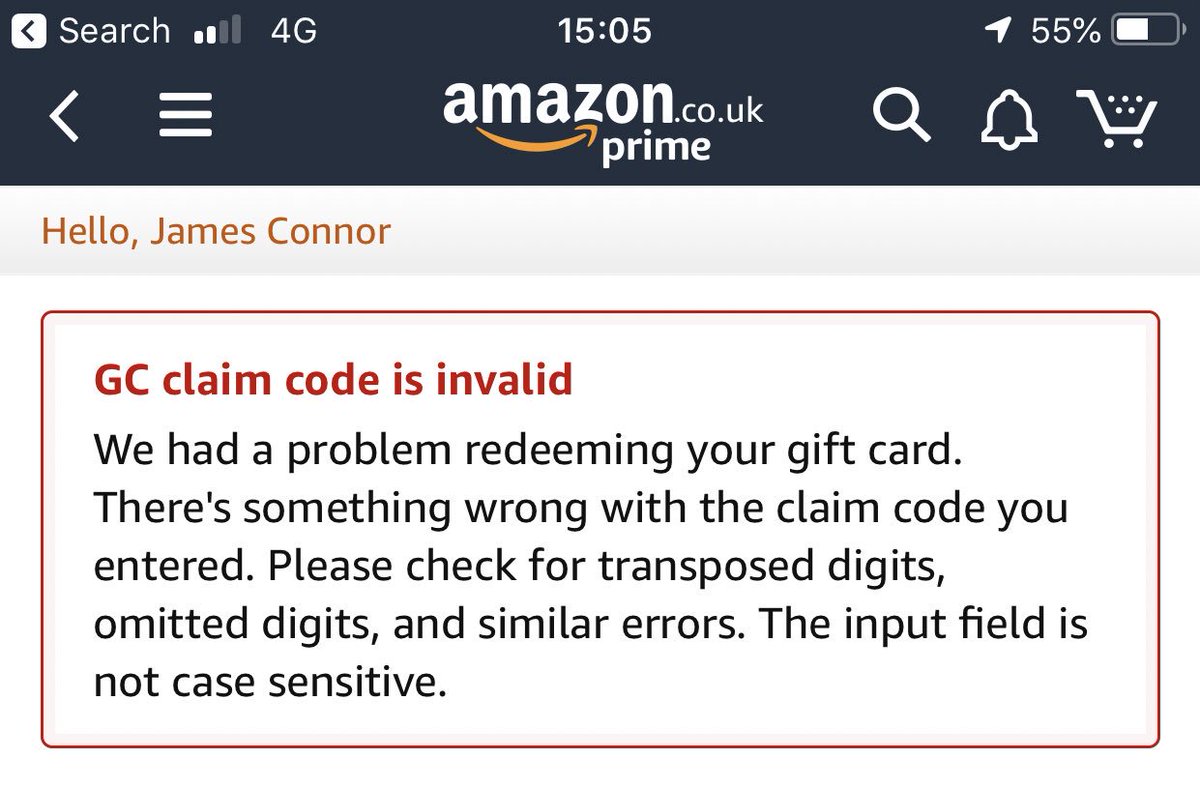 gift card not working on amazon