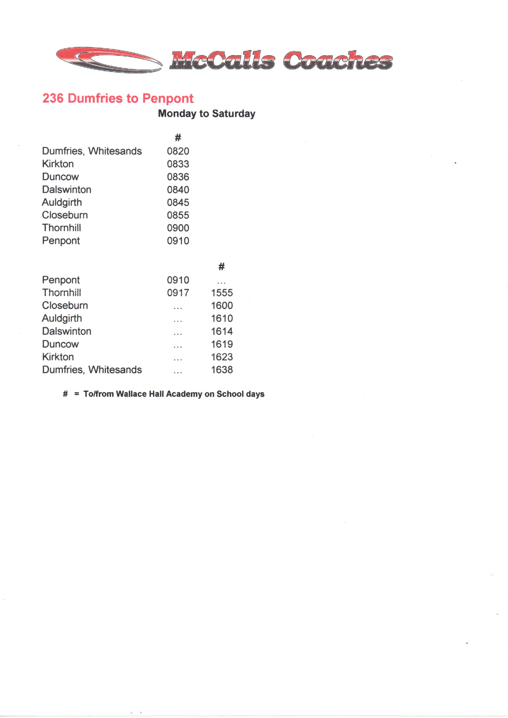 dumfries bus timetable