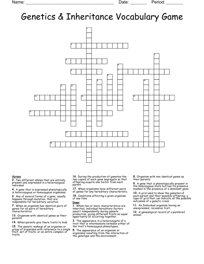 genealogical table crossword