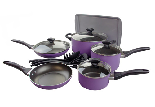 purple saucepans