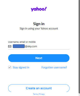 sky yahoo mail log in