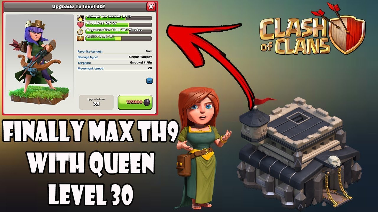 archer queen max level in th9