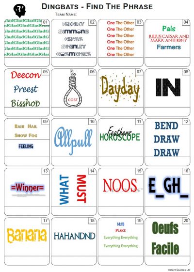 dingbats quiz answers