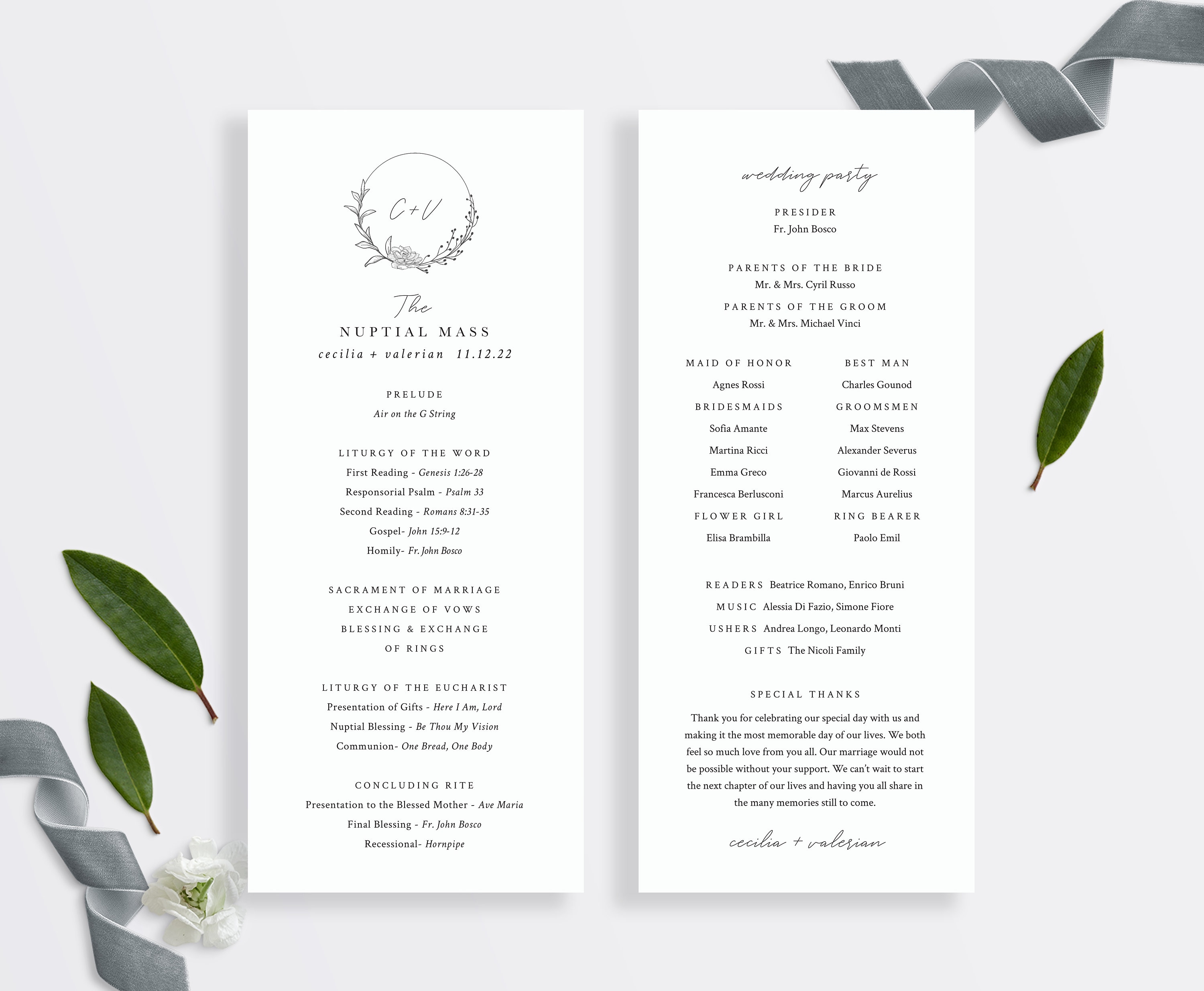 catholic wedding program template without mass