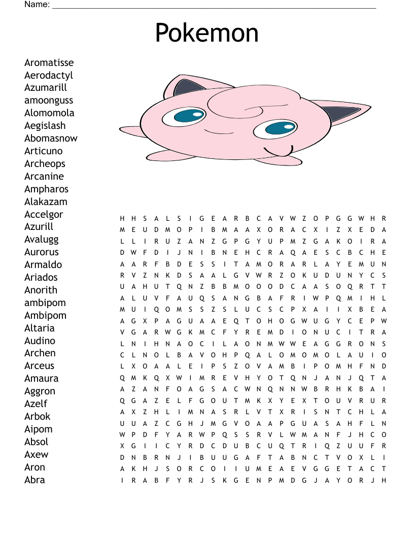 easy pokemon word search