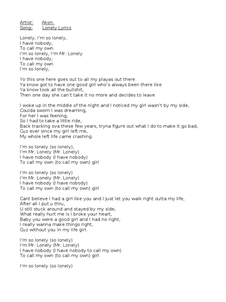 lonely mr lonely lyrics