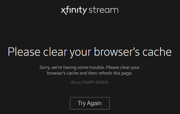 xfinity stream 500 error