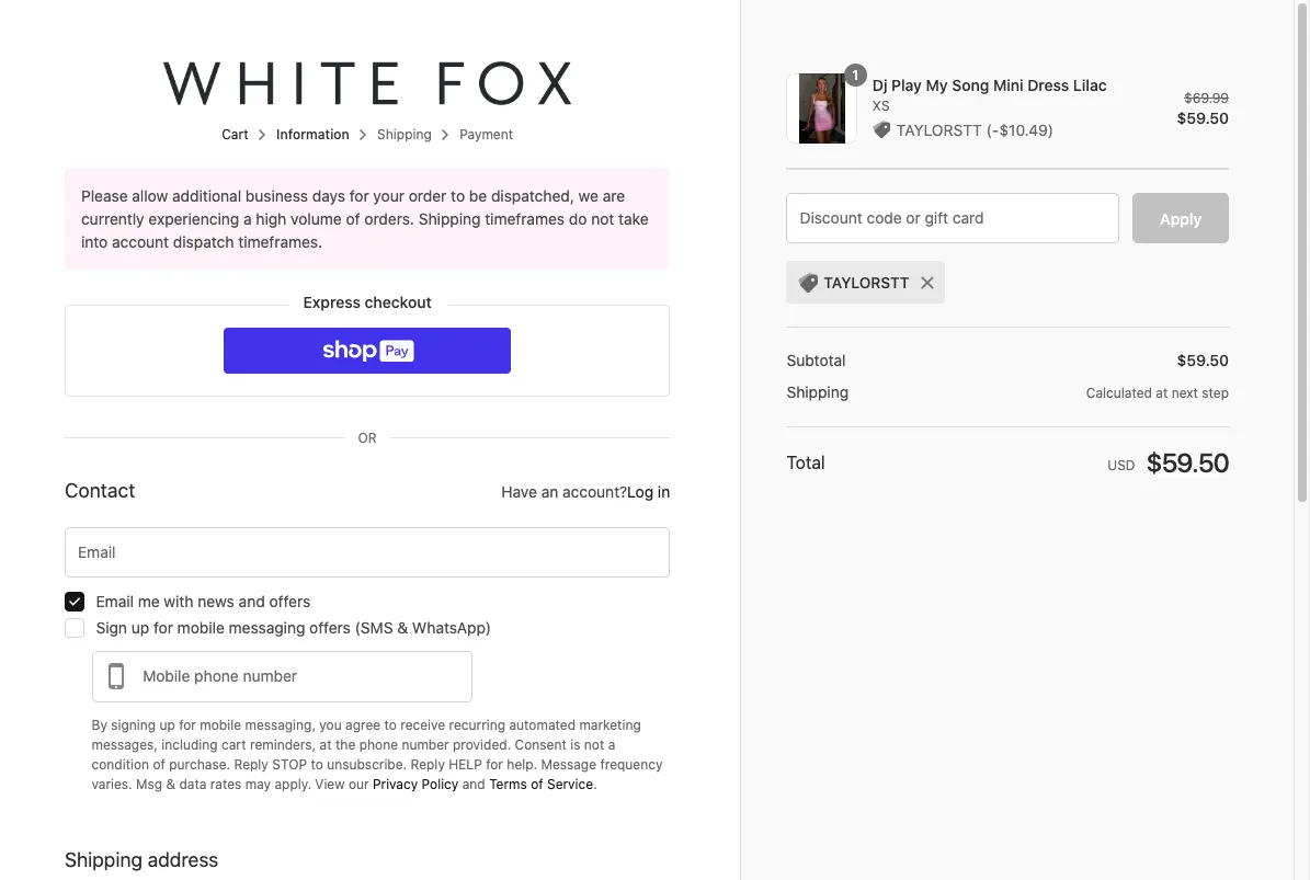 white fox coupon code