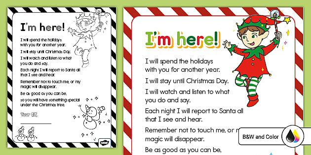 elf on the shelf arrival note