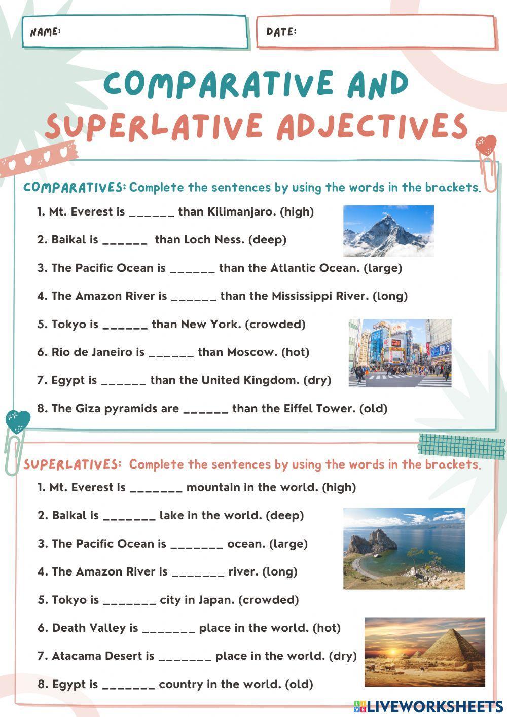 liveworksheets superlatives and comparatives