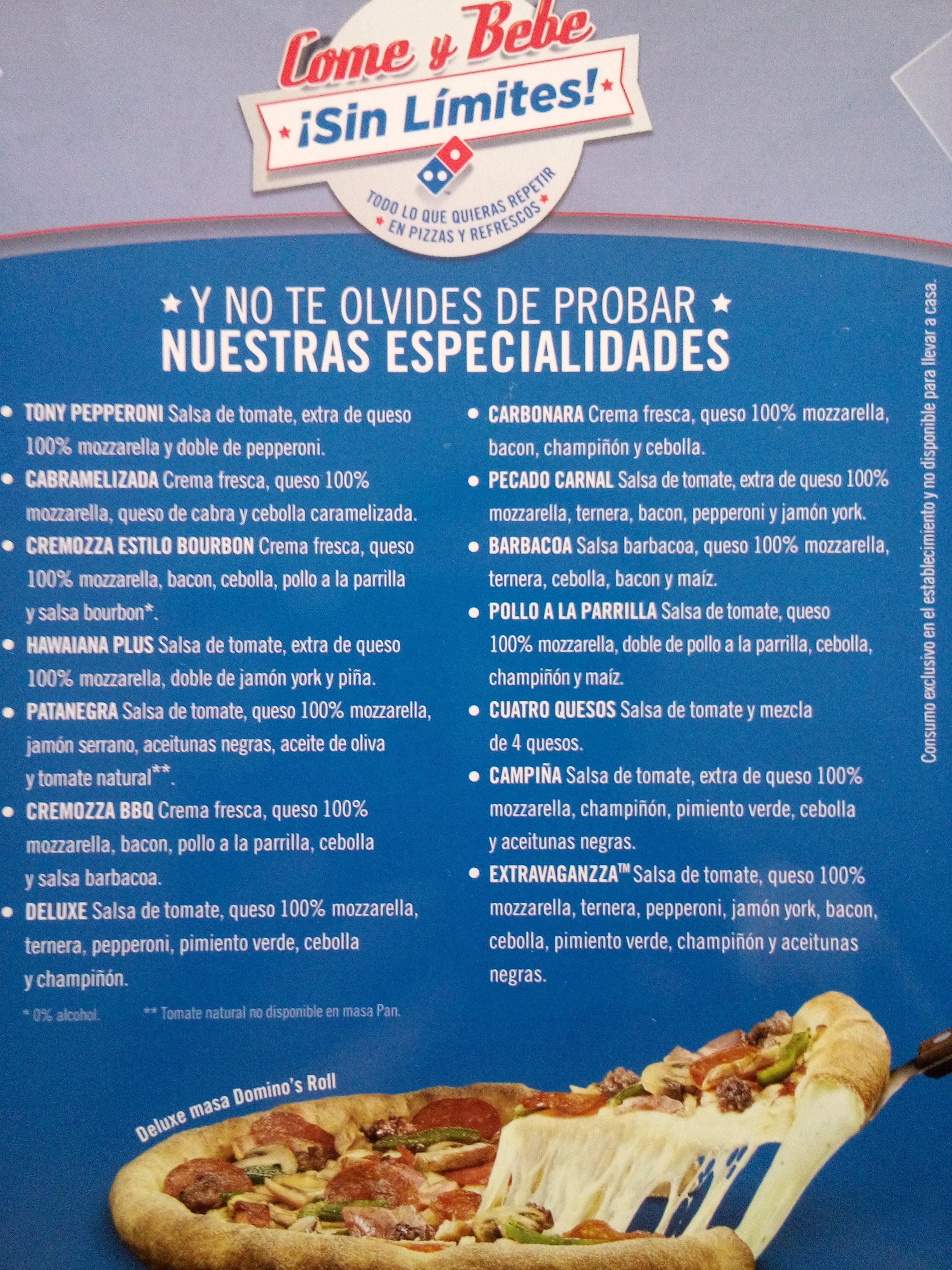 dominos pizza buffet carta