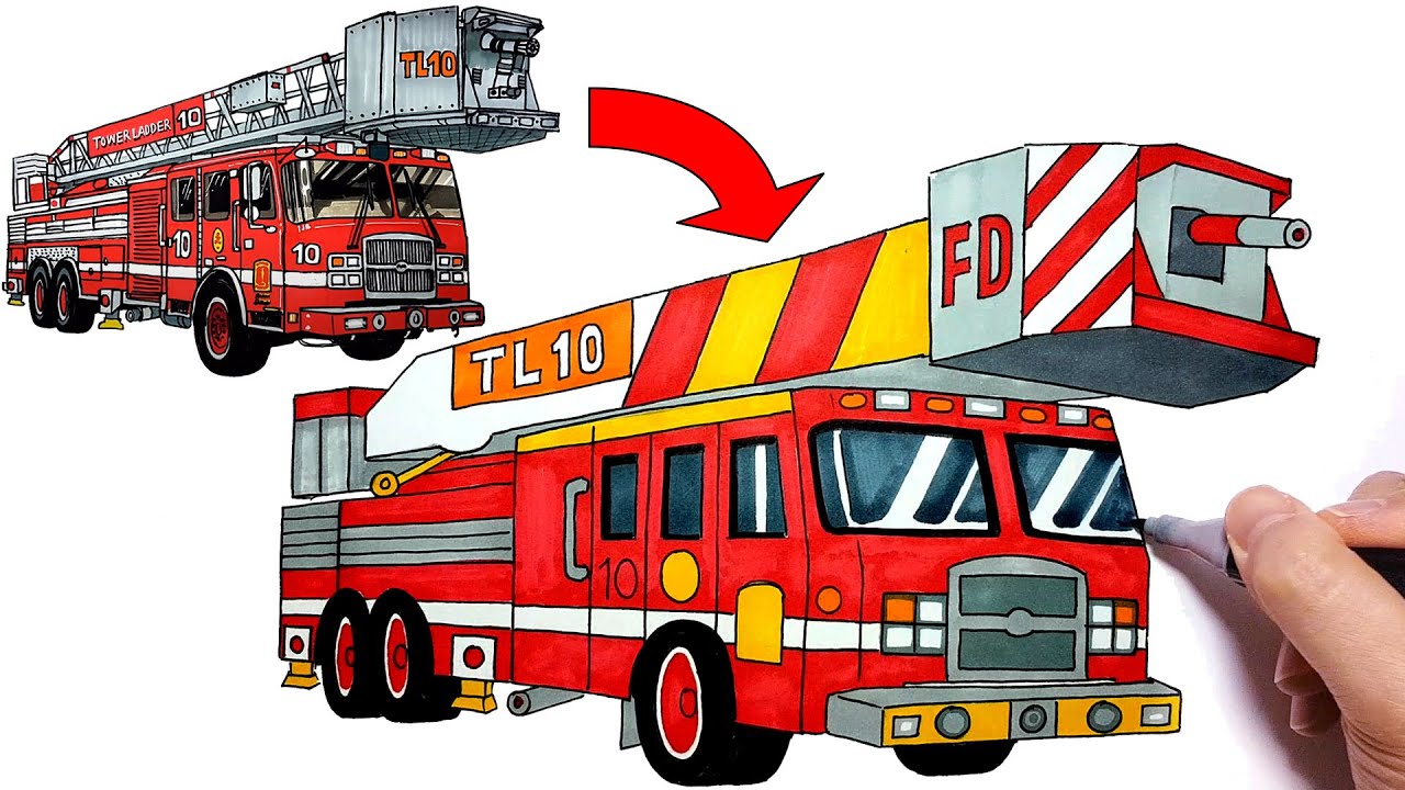 realistic fire truck drawing