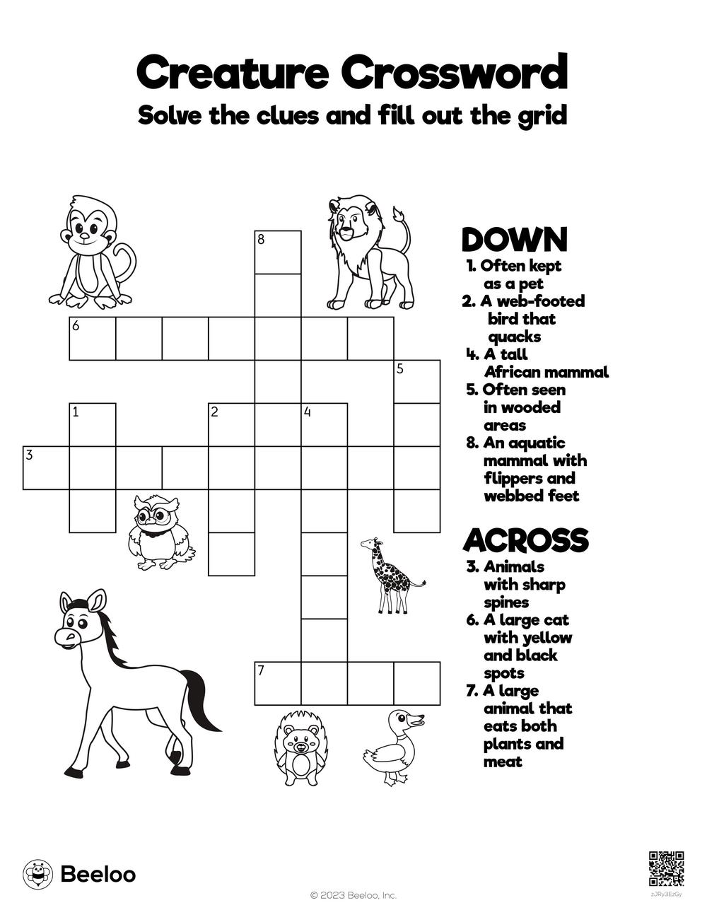 animal creature crossword