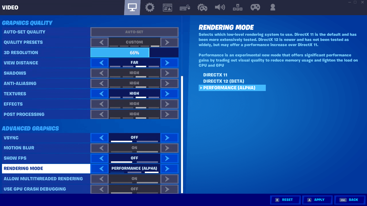 fortnite performance mode