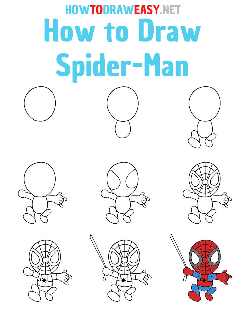spider man drawing easy step by step