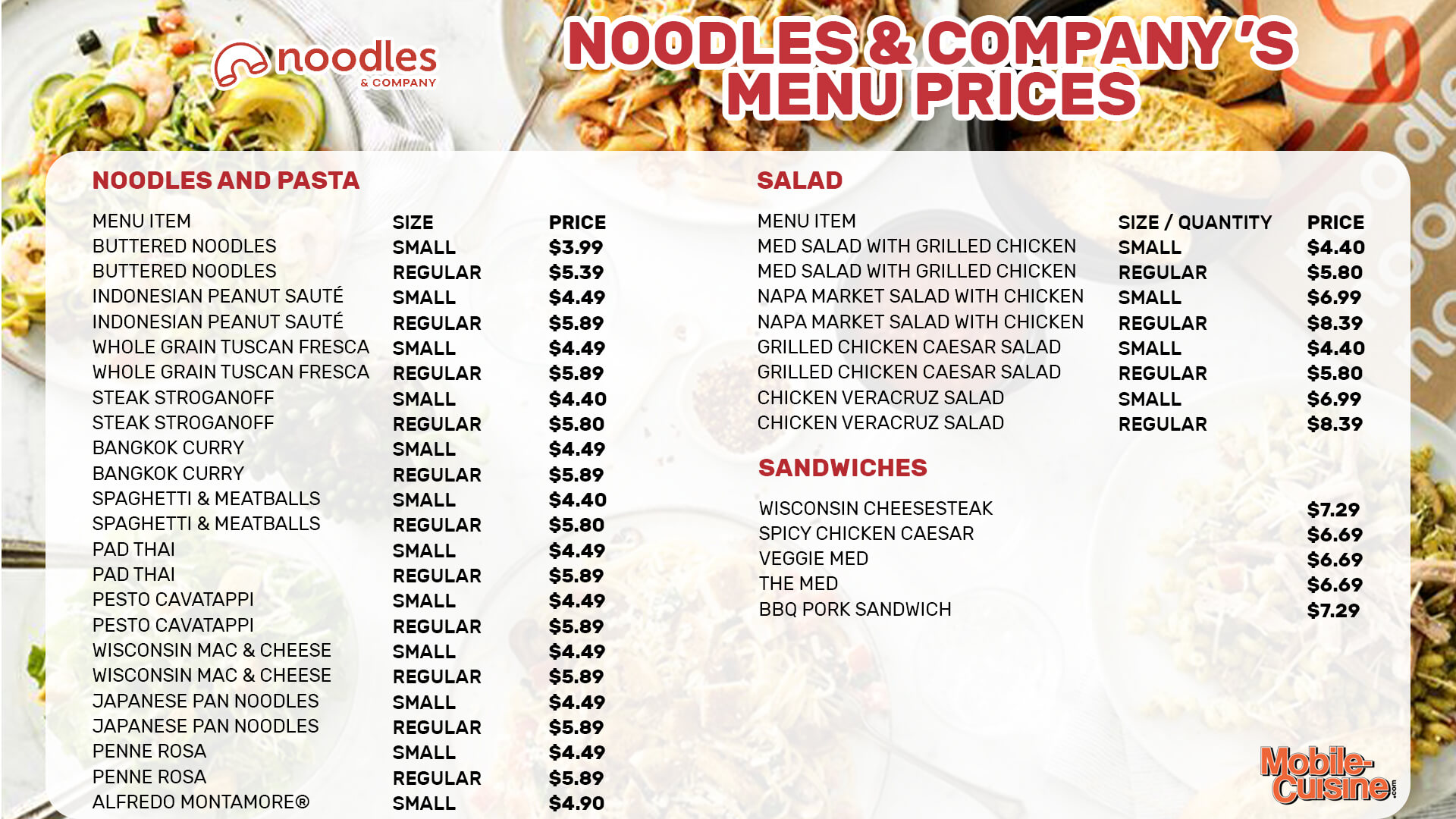 noodles and company menu