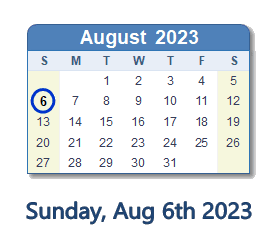 how many days till 6th august 2023