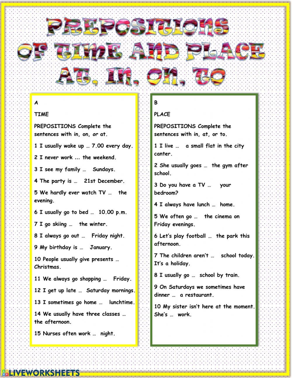 prepositions of time and place worksheet pdf