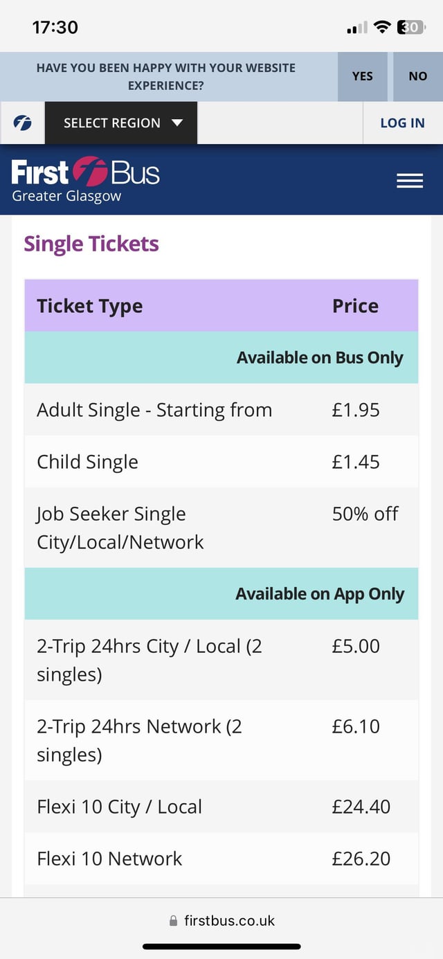 first bus prices