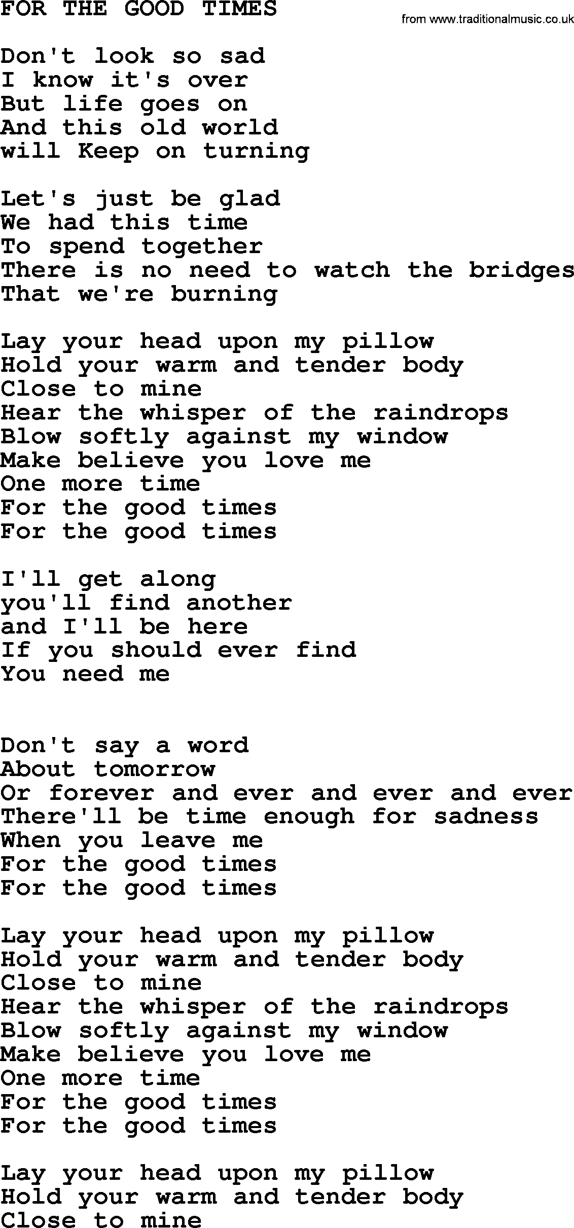 for the good times lyrics