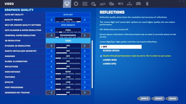 fortnite pros settings