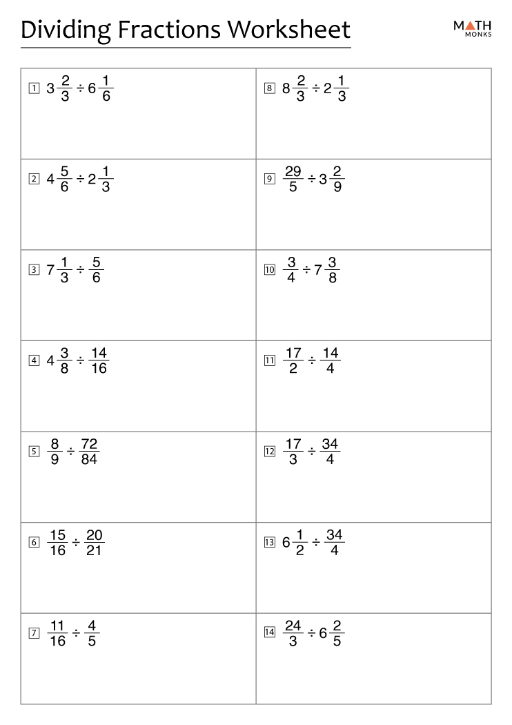 fraction division worksheet