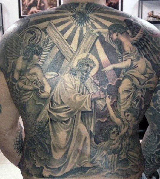 full back tattoo jesus