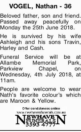 gold coast funerals notices