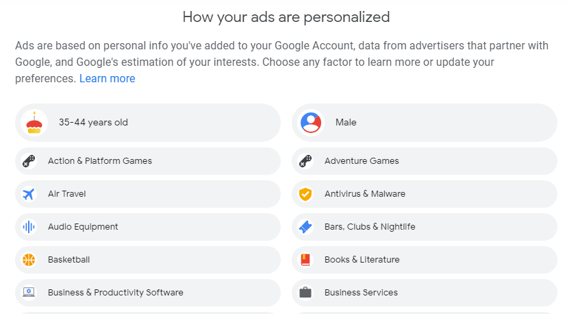 google ad preferences