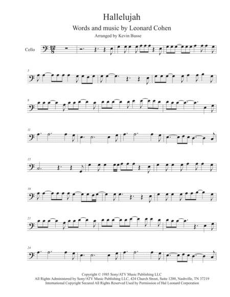 hallelujah cello notes