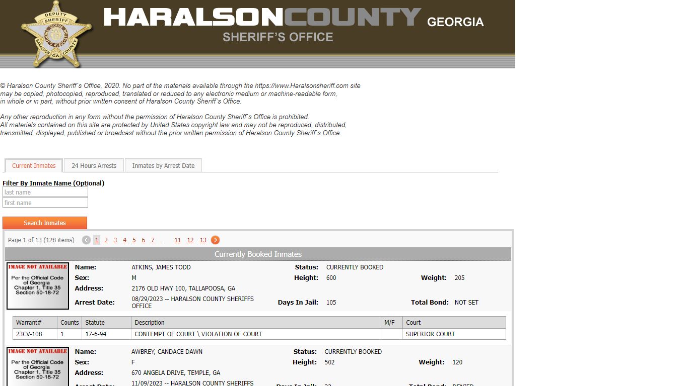 haralson county inmate search