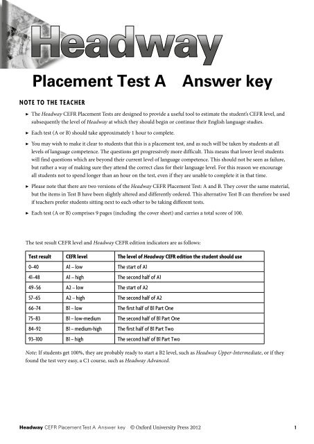 headway placement test