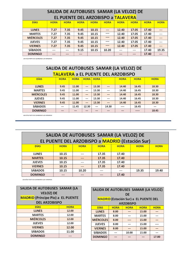 horario samar talavera madrid