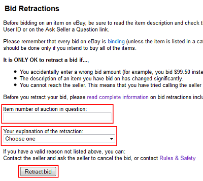 how to retract bid in ebay